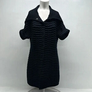 Lafayette 148 Cardigan Sweater Short Sleeve Merino Wool Knit Black Size Medium